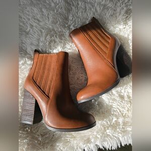 Call It Spring, Women's Brown Leather Block Heel Ankle Boots